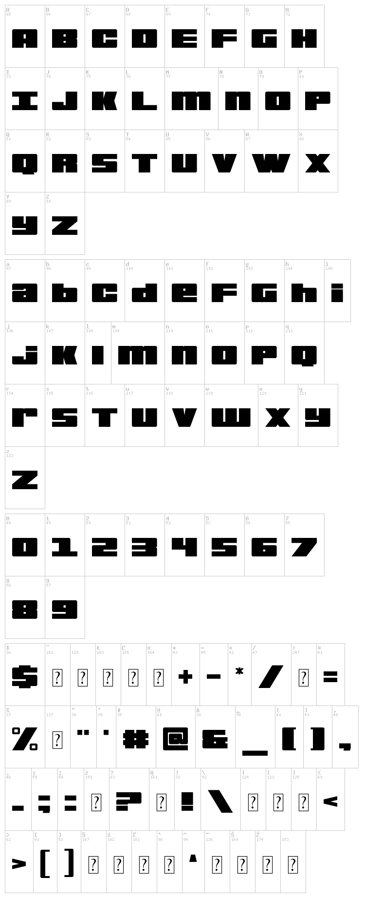 Bold Killer font map